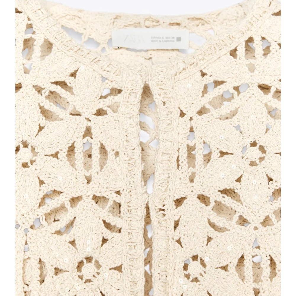 NEW 2025 Zara SEQUIN Macrame Cream Crochet Jacket - Picture 5 of 7